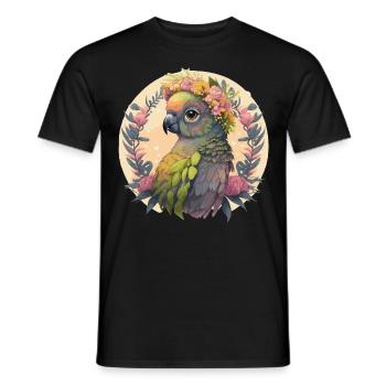 Mignon joue verte Conure Perroquet Oiseau Fleur Couronne P - T-shirt homme - noir - Devant - AI Model Male 178 light (178cm)