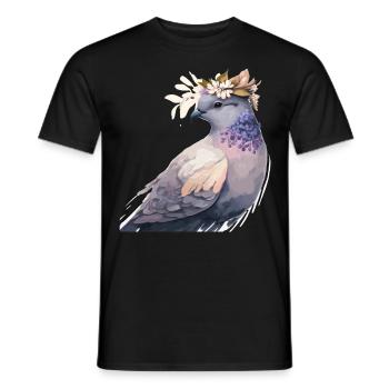 Cute Pigeon Dove Bird Flower Crown Pet Birds - Men's T-Shirt - black - Front - AI Model Male 178 light (178cm)