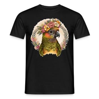 Mignon joue verte Conure Perroquet Oiseau Fleur Couronne P - T-shirt homme - noir - Devant - AI Model Male 178 light (178cm)