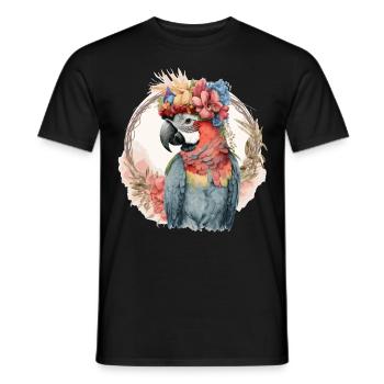 Colorful Parrot Watercolor Macaw Bird Flower Crown - Männer T-Shirt - Schwarz - Vorne - AI Model Male 178 light (178cm)