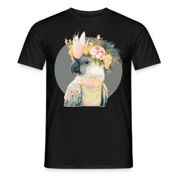 Mignon Cacatoès Perroquet Oiseau Fleur Couronne Oiseaux de compagnie - T-shirt homme - noir - Devant - AI Model Male 178 light (178cm)