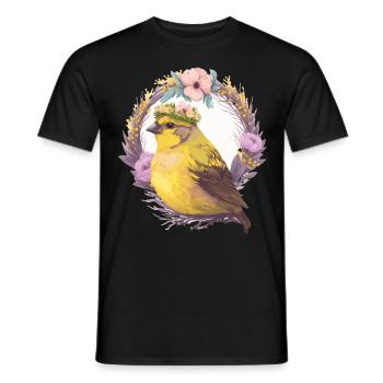 Mignon Aquarelle Canary Bird Fleur Couronne Oiseaux de compagnie - T-shirt homme - noir - Devant - AI Model Male 178 light (178cm)