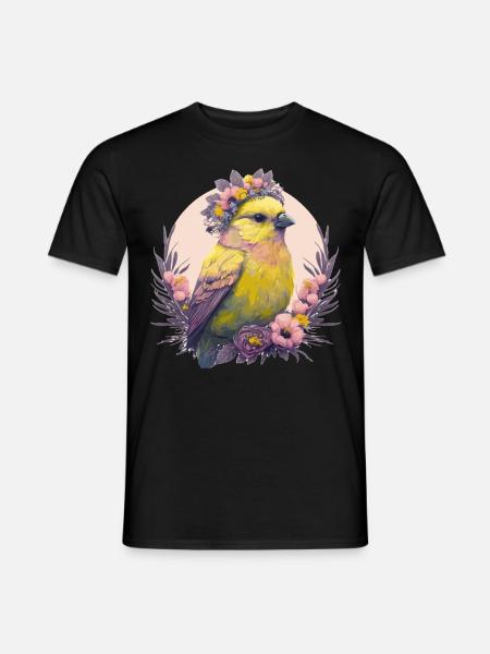 Belle fleur d’oiseau canari couronne oiseaux de compagnie - T-shirt homme - noir