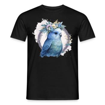Cute Watercolor Parakeet Budgie Bird Flower Crown - Männer T-Shirt - Schwarz - Vorne - AI Model Male 178 light (178cm)