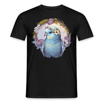 Perruche mignonne Budgie Bird Fleur Couronne Oiseaux de compagnie - T-shirt homme - noir - Devant - AI Model Male 178 light (178cm)