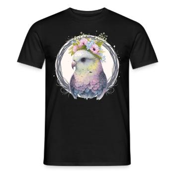 Perruche mignonne Budgie Bird Fleur Couronne Oiseaux de compagnie - T-shirt homme - noir - Devant - AI Model Male 178 light (178cm)