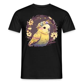 Cute Budgie Parakeet Bird Flower Crown Pet Birds - Men's T-Shirt - black - Front - AI Model Male 178 light (178cm)