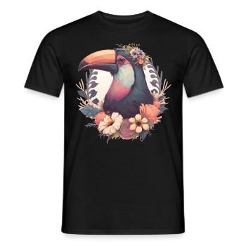 Cute Toucan Tropical Bird Flower Crown Jungle Bird - Men's T-Shirt - black - Front - AI Model Male 178 light (178cm)