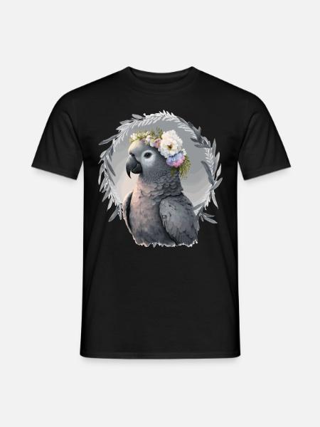 Artistic African Gray Parrot Bird Flower Crown Pet - Männer T-Shirt - Schwarz