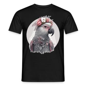 Aquarelle Africaine Gris Perroquet Fleur Cr - T-shirt homme - noir - Devant - AI Model Male 178 light (178cm)
