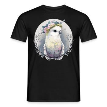 Watercolor White Parakeet Budgie Bird Flower Crown - Männer T-Shirt - Schwarz - Vorne - AI Model Male 178 light (178cm)