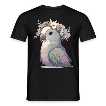 Mignon moine perruche perroquet perroquet oiseau fleur couronne - T-shirt homme - noir - Devant - AI Model Male 178 light (178cm)