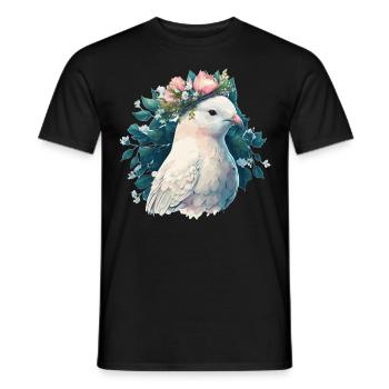 Cute White Dove Pigeon Bird Flower Crown Pet Birds - Men's T-Shirt - black - Front - AI Model Male 178 light (178cm)