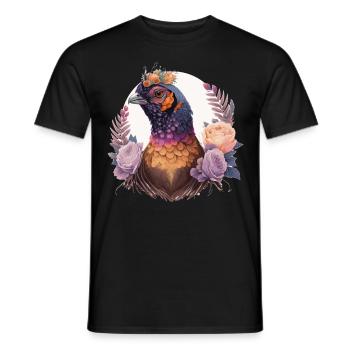 Pastel Watercolor Pheasant Bird Flower Crown Pet B - Männer T-Shirt - Schwarz - Vorne - AI Model Male 178 light (178cm)
