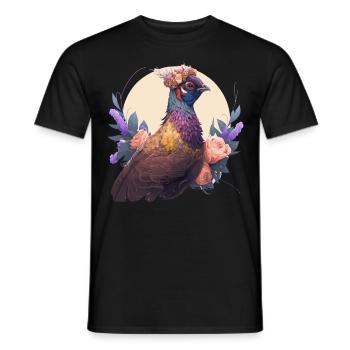Cute Watercolor Pheasant Bird Flower Crown Pet Bir - Men's T-Shirt - black - Front - AI Model Male 178 light (178cm)