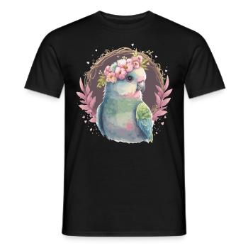 Mignon Perruche Oiseau Fleur Couronne Oiseaux de compagnie - T-shirt homme - noir - Devant - AI Model Male 178 light (178cm)