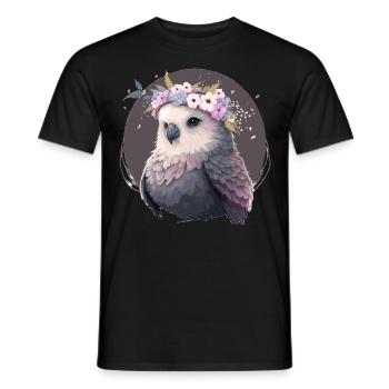 Cute Gray Budgie Parakeet Bird Flower Crown Pet Bi - Men's T-Shirt - black - Front - AI Model Male 178 light (178cm)