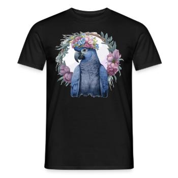 Aquarelle Jacinthe Ara Perroquet Oiseau Couronne Fleur - T-shirt homme - noir - Devant - AI Model Male 178 light (178cm)