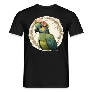 Aquarelle Perroquet Hahn’s Macaw Bird Flower Crown P - T-shirt homme - noir - Devant - AI Model Male 178 light (178cm)