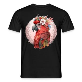 Red Scarlet Macaw Flower Crown Parrot Watercolor B - Men's T-Shirt - black - Front - AI Model Male 178 light (178cm)