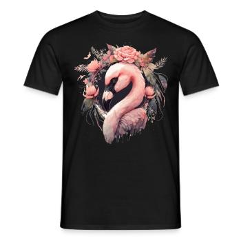 Cute Pink Flamingo Tropical Bird Flower Crown Flor - Men's T-Shirt - black - Front - AI Model Male 178 light (178cm)