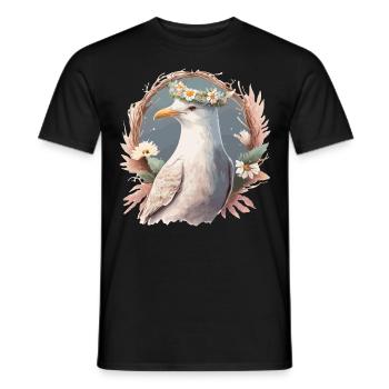 Seagull Bird Flower Crown Floral Seabirds - Men's T-Shirt - black - Front - AI Model Male 178 light (178cm)