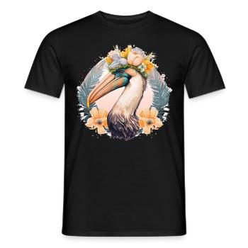 Cute Pelican Bird Flower Crown Floral Seabirds - Männer T-Shirt - Schwarz - Vorne - AI Model Male 178 light (178cm)