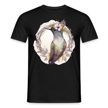 Aquarelle Colibri Fleur Couronne Oiseaux Fleurs - T-shirt homme - noir - Devant - AI Model Male 178 light (178cm)