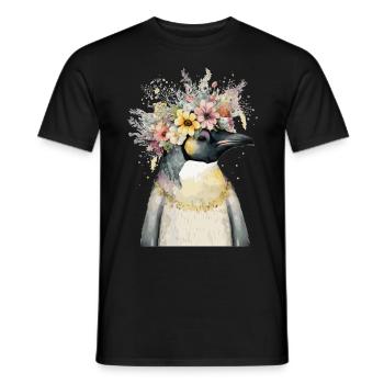 Mignon Empereur Pingouin Fleur d’oiseau de mer Couronne Floral B - T-shirt homme - noir - Devant - AI Model Male 178 light (178cm)