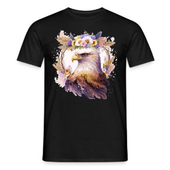 Eagle Bird Of Prey Flower Crown Floral Birding - Men's T-Shirt - black - Front - AI Model Male 178 light (178cm)