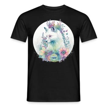 Cute Arctic Fox Flower Crown Animal Lovers - Männer T-Shirt - Schwarz - Vorne - AI Model Male 178 light (178cm)