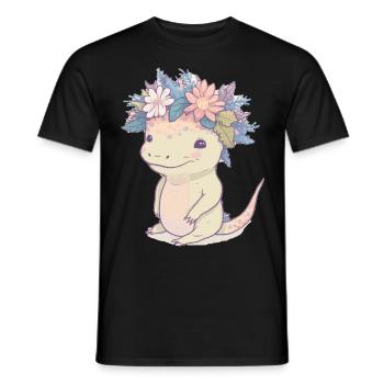 Mignon Axolotl Amphibian Fleur Couronne Aquarelle Ani - T-shirt homme - noir - Devant - AI Model Male 178 light (178cm)