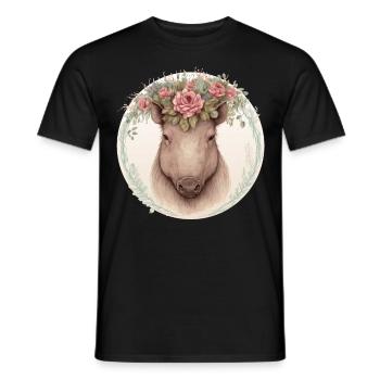 Mignon Sanglier Aquarelle Fleur Couronne Animal Love - T-shirt homme - noir - Devant - AI Model Male 178 light (178cm)