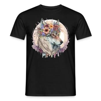 Cute Wolf Flower Crown Boho Aesthetic Animal Lover - Männer T-Shirt - Schwarz - Vorne - AI Model Male 178 light (178cm)