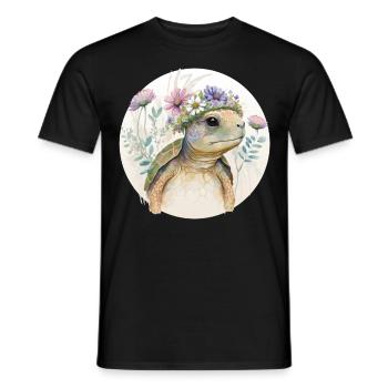 Mignon Aquarelle Tortue Fleur Couronne Mer Animal Lov - T-shirt homme - noir - Devant - AI Model Male 178 light (178cm)