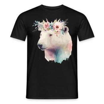 Mignon Ours Polaire Fleur Couronne Animal Lovers - T-shirt homme - noir - Devant - AI Model Male 178 light (178cm)