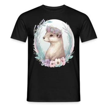 Cute Watercolor Otter Flower Crown Floral Boho Ani - Männer T-Shirt - Schwarz - Vorne - AI Model Male 178 light (178cm)