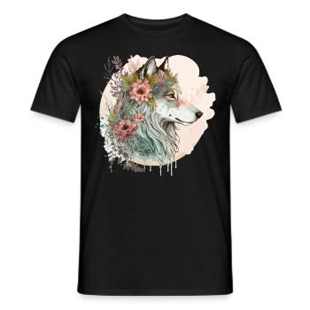 Beautiful Watercolor Wolf Flower Crown Animal Love - Men's T-Shirt - black - Front - AI Model Male 178 light (178cm)