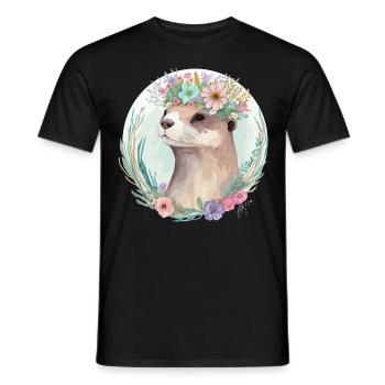 Cute Otter Flower Crown Floral Animal Lovers - Männer T-Shirt - Schwarz - Vorne - AI Model Male 178 light (178cm)
