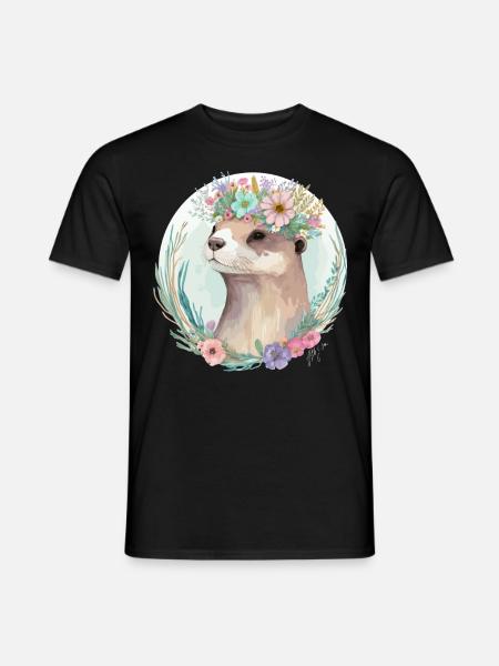 Mignon Otter Flower Crown Floral Animal Lovers - T-shirt homme - noir