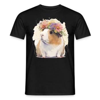 Aquarelle Cochon d’Inde Fleur Couronne Floral Boho Aes - T-shirt homme - noir - Devant - AI Model Male 178 light (178cm)