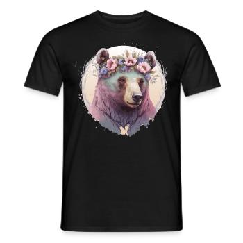 Cute Watercolor Grizzly Bear Flower Crown Floral A - Männer T-Shirt - Schwarz - Vorne - AI Model Male 178 light (178cm)