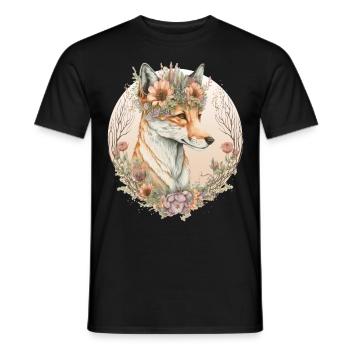 Cute Fox Flower Crown Artistic Foxes Animal Lover - Men's T-Shirt - black - Front - AI Model Male 178 light (178cm)