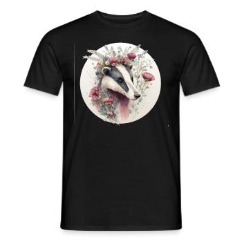 Aquarelle Miel Blaireau Fleur Couronne Animal mignon L - T-shirt homme - noir - Devant - AI Model Male 178 light (178cm)