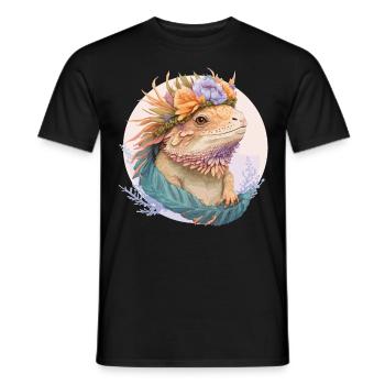 Floral Bearded Dragon Watercolor Flower Crown Rept - Men's T-Shirt - black - Front - AI Model Male 178 light (178cm)