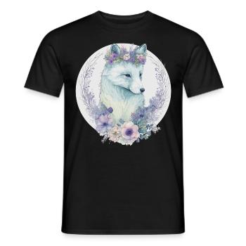 Fleur de renard arctique mignon Couronne Floral Aquarelle Ani - T-shirt homme - noir - Devant - AI Model Male 178 light (178cm)