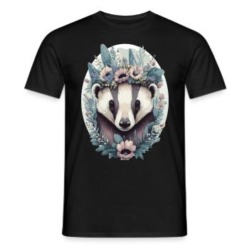 Floral Miel Blaireau Couronne Fleur Aquarelle Boho A - T-shirt homme - noir - Devant - AI Model Male 178 light (178cm)