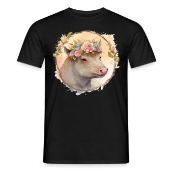 Mignon Sanglier Aquarelle Fleur Couronne Animal Love - T-shirt homme - noir - Devant - AI Model Male 178 light (178cm)