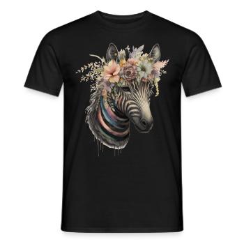 Cute Zebra Flower Crown Africa Safari Animal Lover - Men's T-Shirt - black - Front - AI Model Male 178 light (178cm)