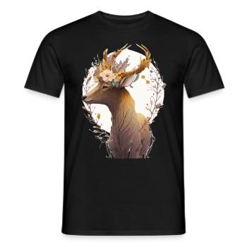 Cute Watercolor Antelope Flower Crown Floral Boho - Men's T-Shirt - black - Front - AI Model Male 178 light (178cm)